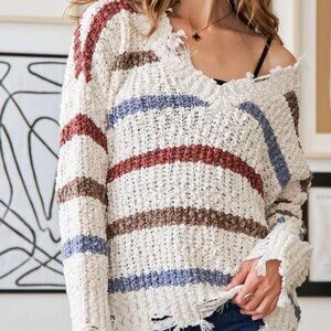 ✨NWT ADORA Frayed Edge Stripe‎ Sweater
